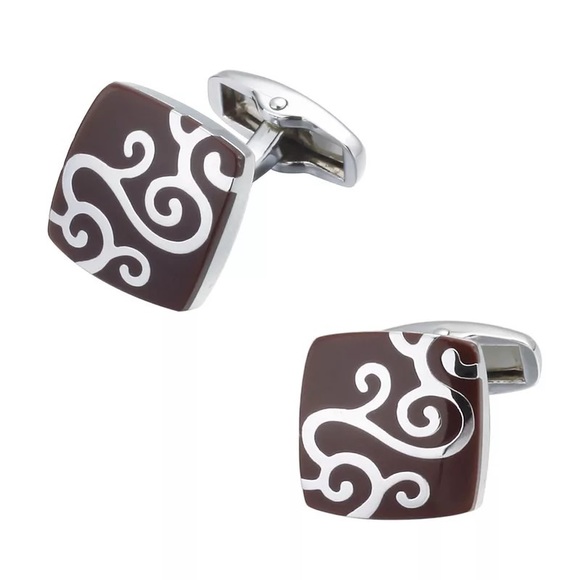 Elegant Coffee and Silver Square Cufflinks - Picture 2 of 16